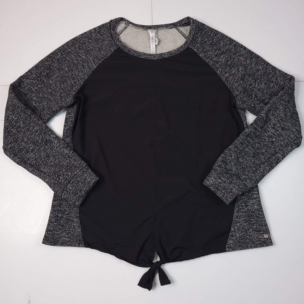 Fabletics Sophia Tie Front Long Sleeve Top Size Large Black Gray